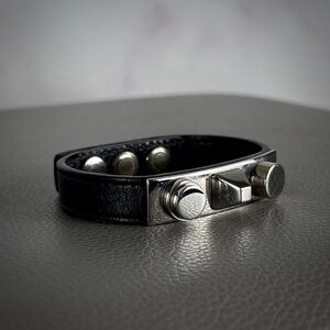 Saint Laurent Paris Cuff Bracelet Black Leather Le Trois Clous 8” Designer Hedi